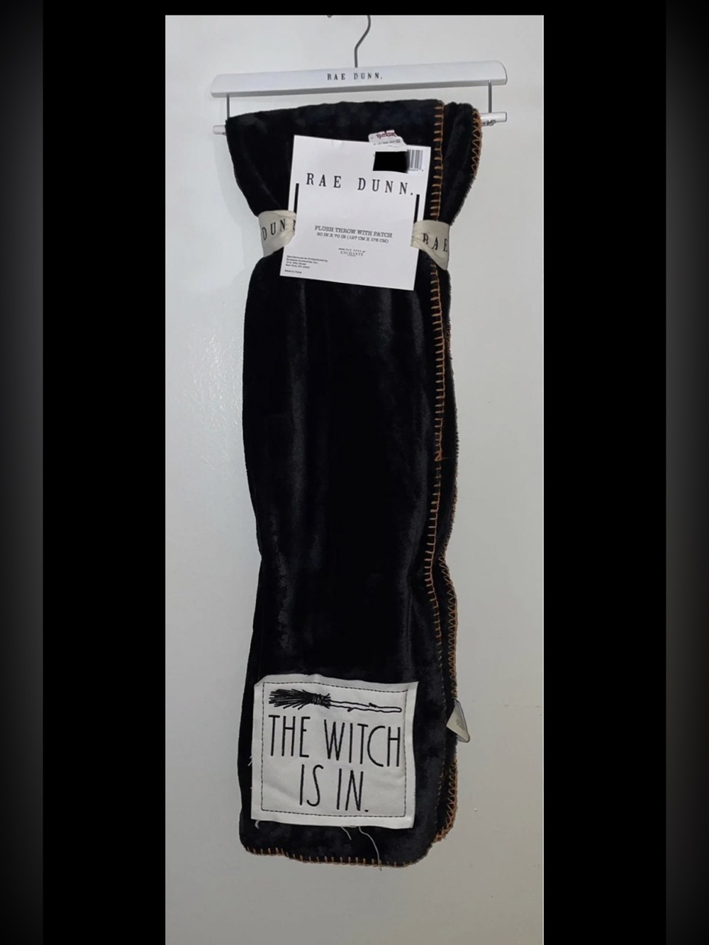 Rae Dunn THE WITCH IS IN Black Halloween Throw Blanket